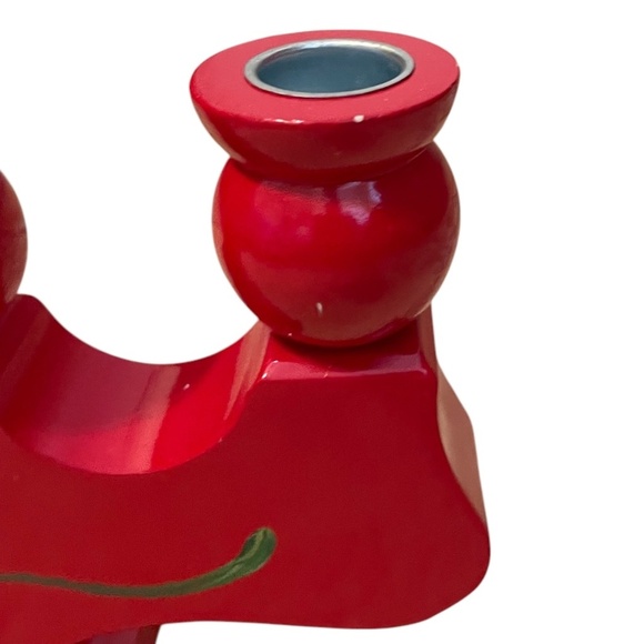 Vintage Hand Painted Wooden Red Candelabra - Picture 7 of 7